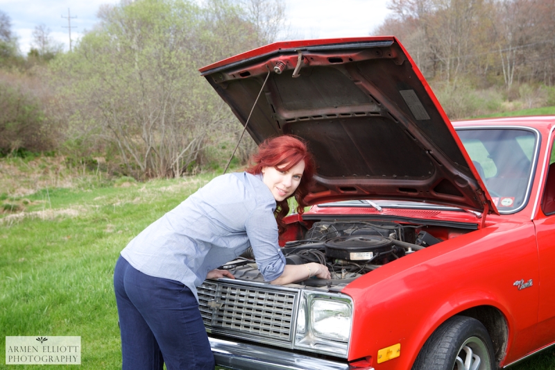 Engagement photo session with classic chevette in the Pocono Mountains, PA